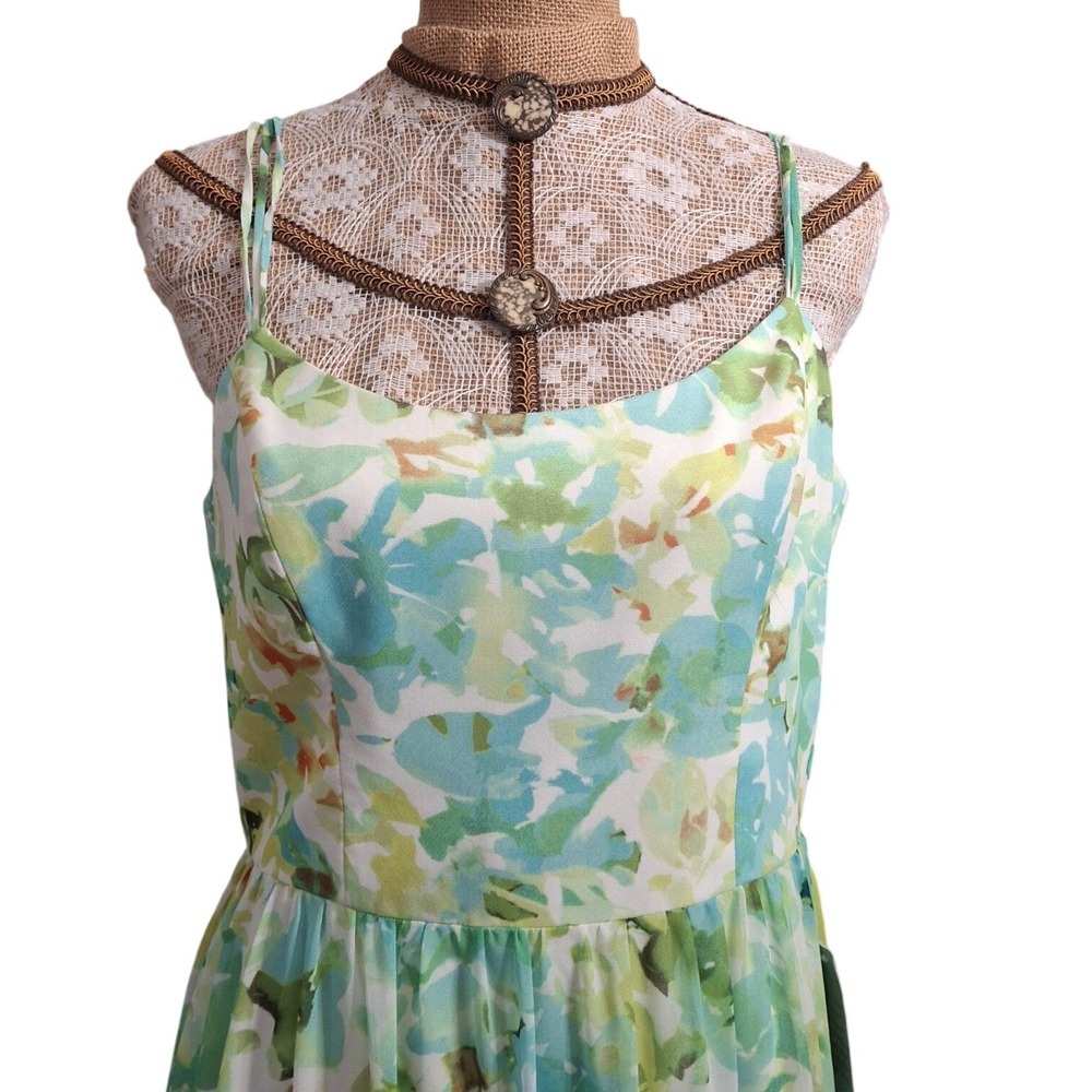 NWT Dress The Population Floral High-Low Ruffle Midi Dress Green Blue Large NWT - Picture 4 of 7